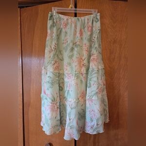 Vintage 90s Alfred Dunner Floral Green and Pink Skirt